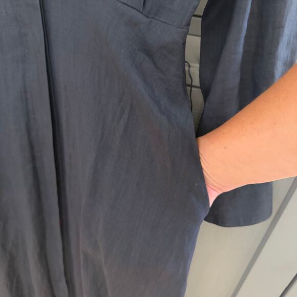 Vintage 80s Bergdorf Goodman Linen Shirt Dress Sz 8 Navy “On the Plaza” Label - Picture 9 of 16